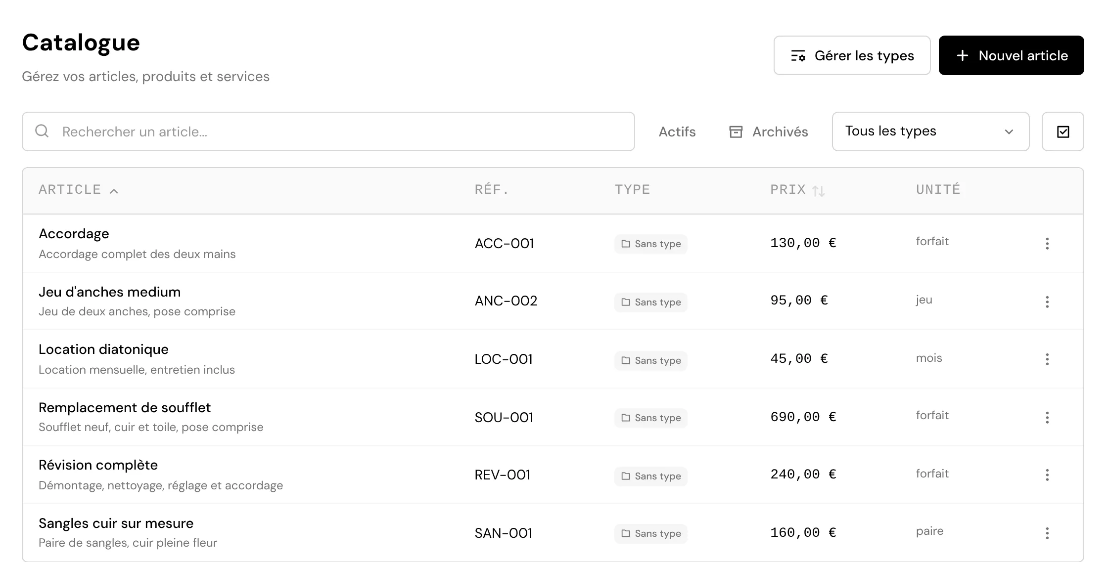 Le catalogue dans Scutti